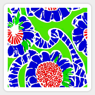 Lime green and blue retro flowers Sticker